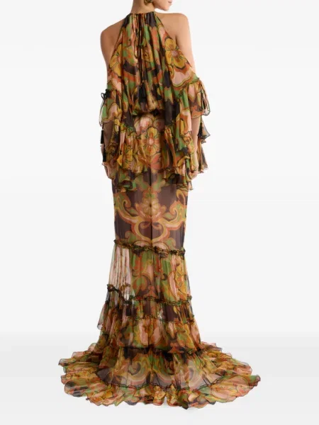 Rochie maxi Etro cu model floral cu imagine de costum maro