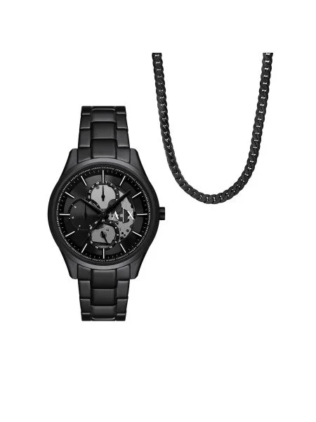 Hodinky a náhrdelník Armani Exchange čierna
