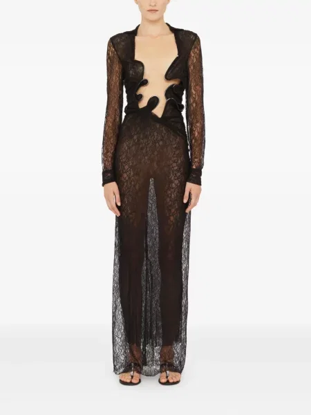 Rochie maxi Christopher Esber din dantelă de costum negru