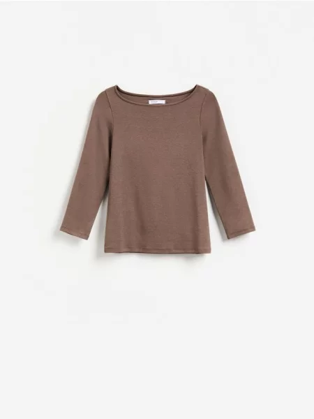 Reserved Tricou cu mânecă lungă cu conținut ridicat de modal cafeniu