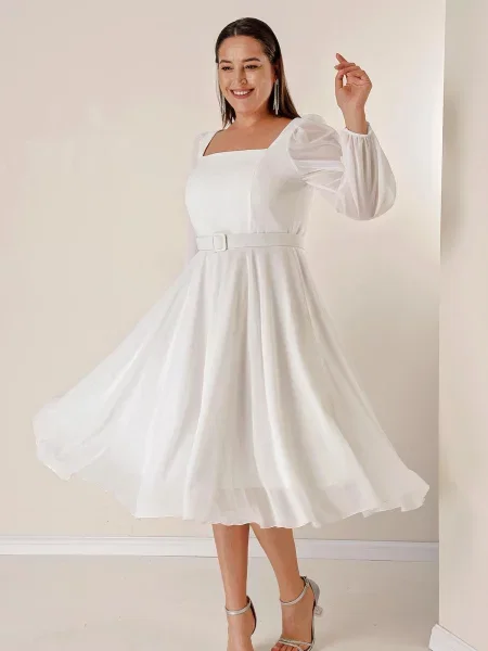 Rochie By Saygı din șifon cu decolteu pătrat alb