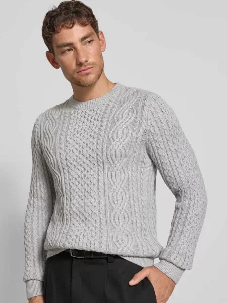 Sweter z dzianiny z prążkowanymi wykończeniami model ‘BLUSEAN’ Jack & Jones Premium