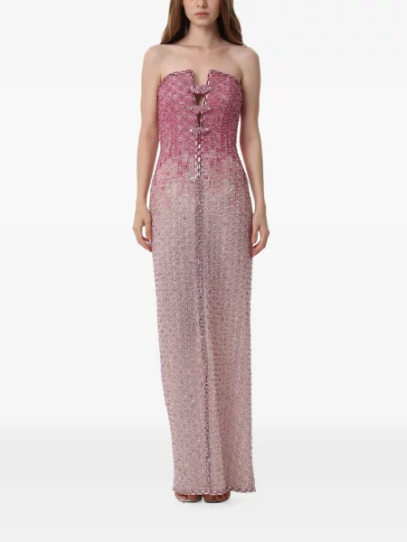 Rochie maxi Dina Melwani fără bretele roz