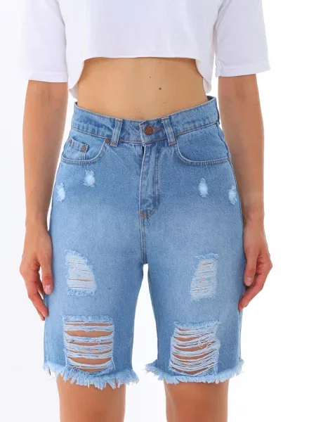 Szorty jeansowe Bi̇keli̇fe z wysoką talią niebieskie