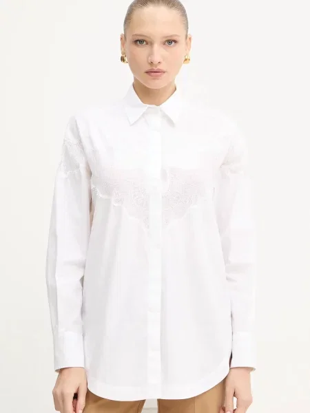 BOSS Orange cămașă din cu guler clasic relaxed alb