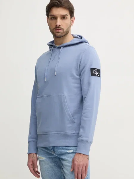 Суичър с качулка Calvin Klein Jeans с качулка с апликация синьо