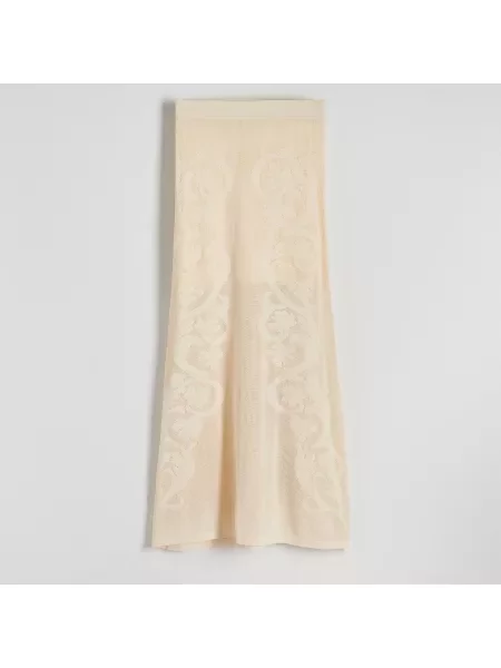 Reserved Ažurová maxi sukně krémová