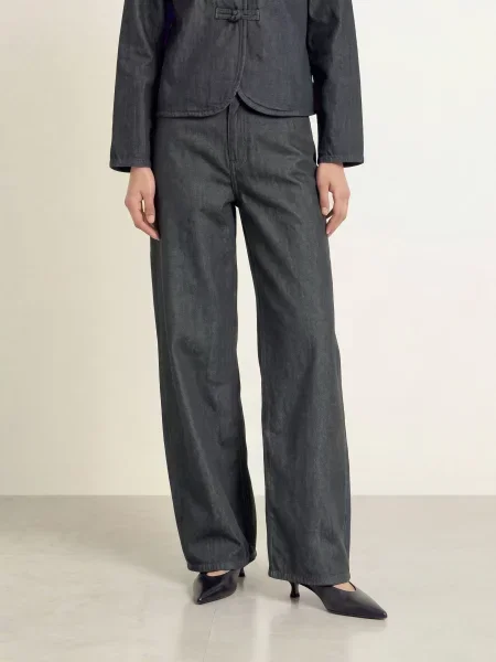 Selected Široké Džíny dark grey denim šedé