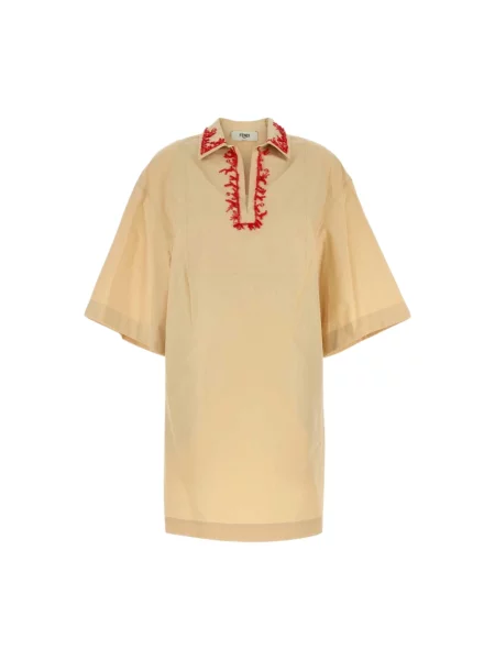 Sukienka koszulowa Fendi popelinowa żółta