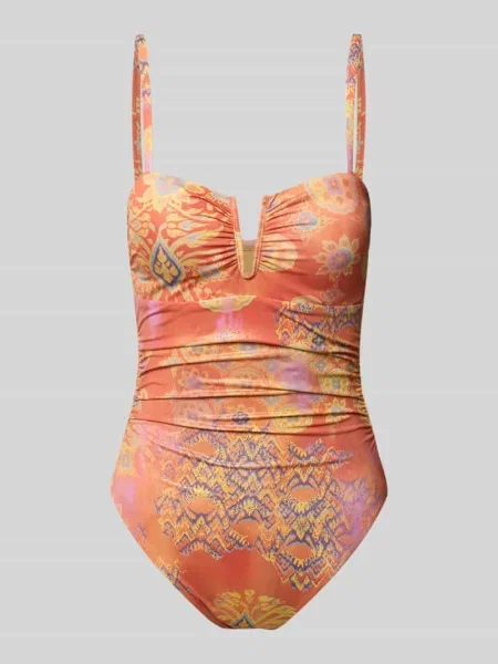 Kostium kąpielowy z wzorem na całej powierzchni Lauren Ralph Lauren pomarańczowy