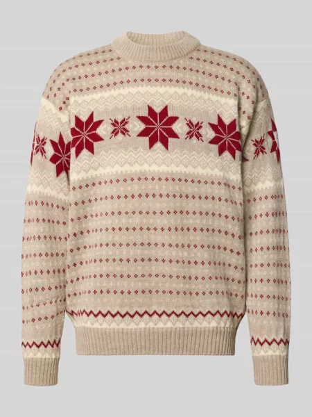 Sweter z wełny o wyglądzie dzianiny w kroju regular fit model Egersund' Dale Of Norway beżowy