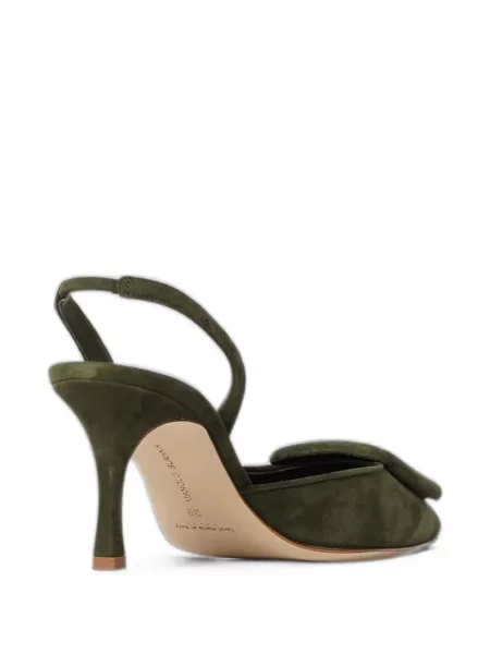 Pantofi cu toc Manolo Blahnik din piele de căprioară cu cataramă verde