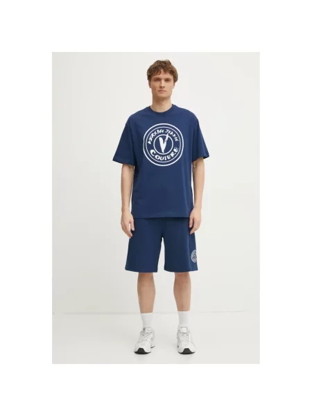 Koszulka Versace Jeans Couture z nadrukiem niebieska