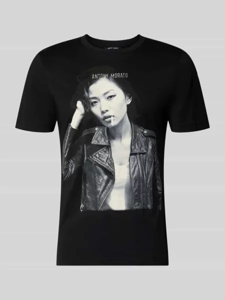 T-shirt o kroju regular fit z czystej wełny escorial Antony Morato czarna