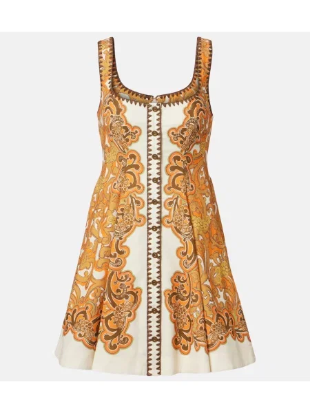 Laneni lanena obleka Alemais s potiskom oranžna