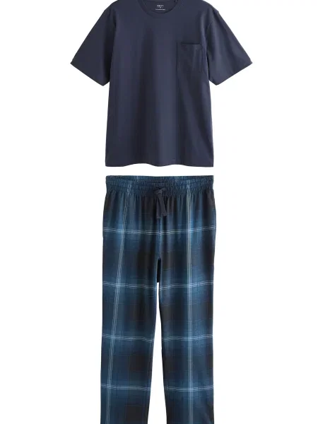 Next Dolga pižama modra / mornarska bela