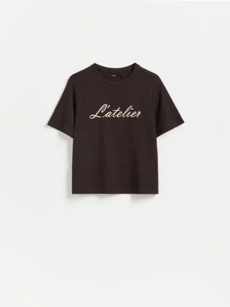 Reserved Tricou din cu aplicații maro-închis maro