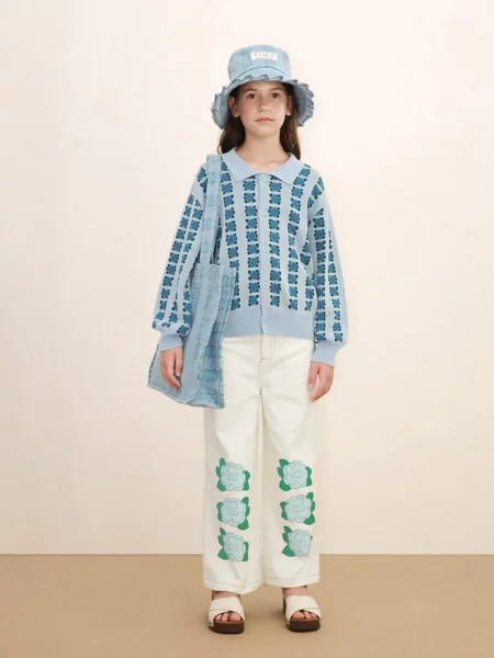 Tinycottons джинси дитячі BLUE FLOWER PRINT DENIM JEANS сині