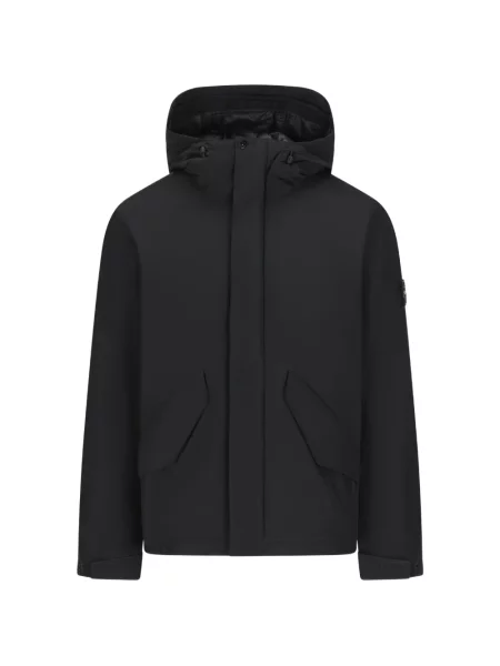 Geacă Stone Island cu glugă cu strasuri negru