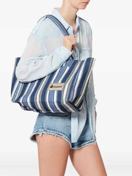 Geantă Isabel Marant cu dungi mini albastru