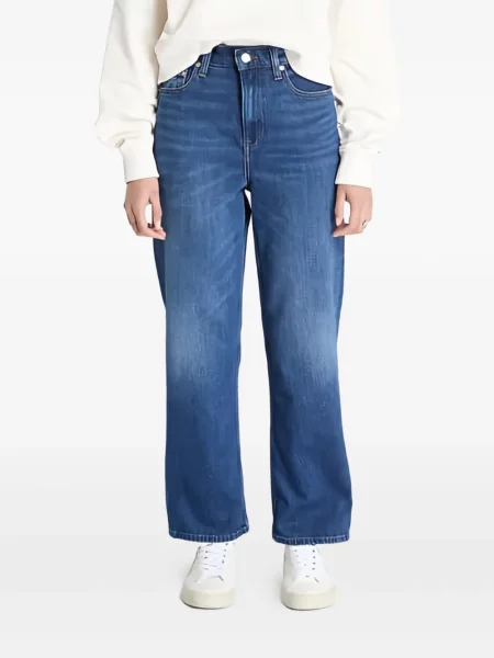Blugi drepți Tommy Jeans cu talie înaltă albastru