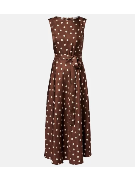 Rochie midi 's Max Mara de mătase cu buline până la genunchi maro