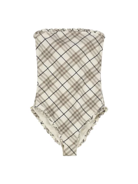 Stroj jednoczęściowy Burberry z falbankami beżowy