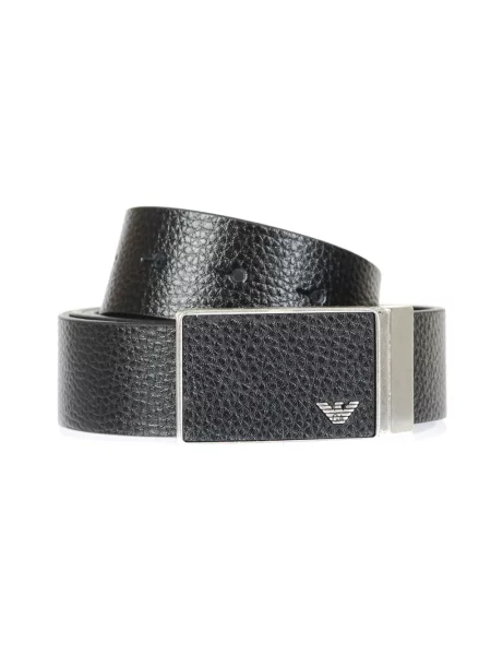 Pasek Emporio Armani skórzany z paskiem czarny