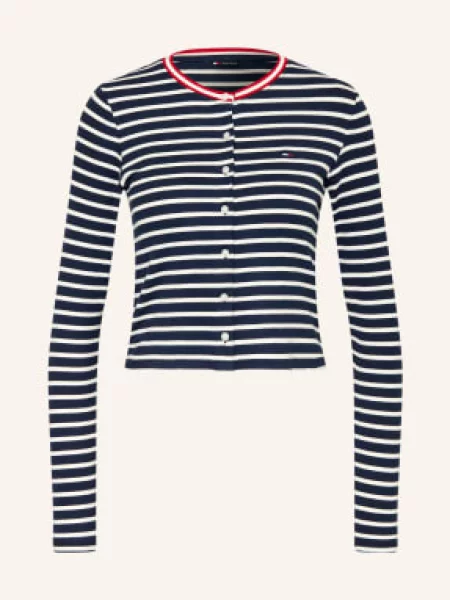 Tommy Jeans Jerseyová Bunda tmavě modrá / červená bílá