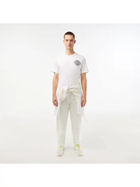 Lacoste Koszulka Z Nadrukiem Z Grubej Bawełny biała