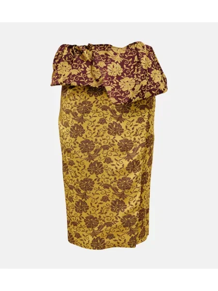 Fustă midi Dries Van Noten cu model floral cu volane până la genunchi galben