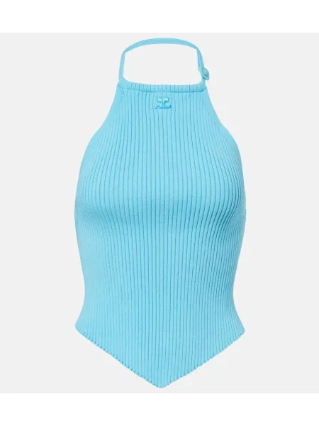 Top Courreges tricotate cu gât halter cu nervuri