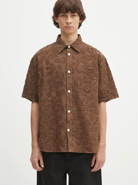 Košulja Norse Projects Mo Oversized Fil Coupe SS Shirt relaxed s klasičnim ovratnikom smeđa