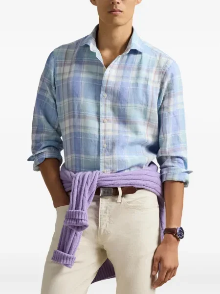 Czapka z daszkiem Polo Ralph Lauren w kratkę z twillu biznesowa niebieska