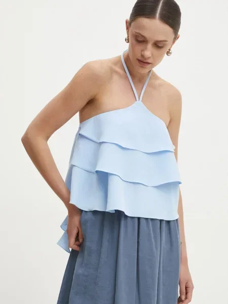 Блуза Answear Lab с изчистен дизайн синьо