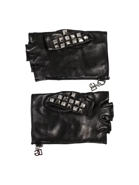 Rękawiczki Dolce And Gabbana skórzane z ćwiekami czarne