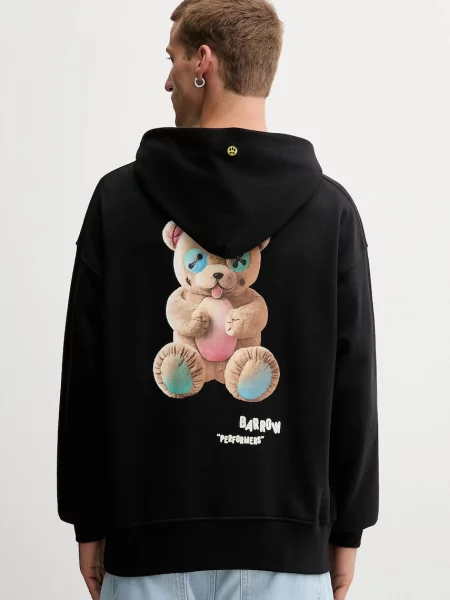 Bombažen pulover Barrow s kapuco črna