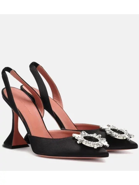 Pantofi cu toc Amina Muaddi din satin slingback negru