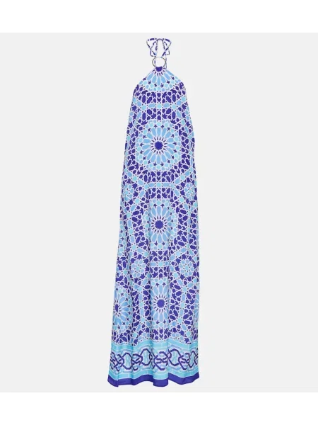 Rochie maxi Alexandra Miro cu imagine cu gât halter de costum albastru