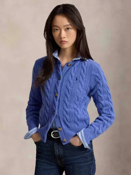 POLO RALPH LAUREN De lână cardigan cu adaos de cașmir albastru