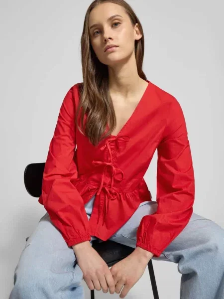 Bluzka z długim rękawem o kroju slim fit z czystej bawełny Marc O'polo Denim czerwona
