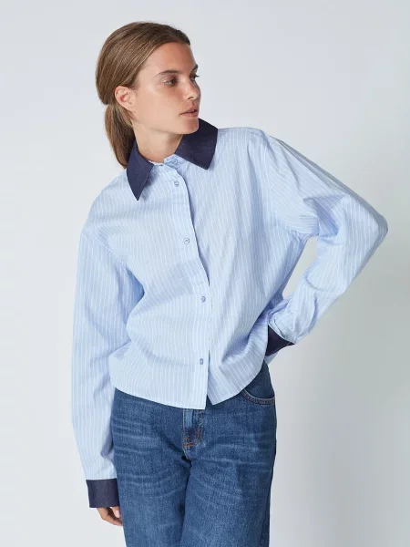 Co'couture Bluză Nelson bleumarin / albastru deschis alb