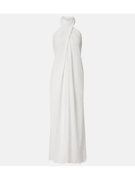 Rochie maxi Jade Swim transparente cu gât halter de costum alb