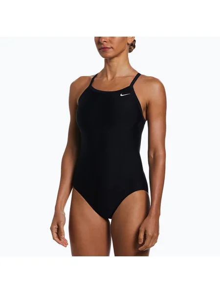 Costum de baie dintr-o singură piesă pentru femei Nike Solid Racerback negru