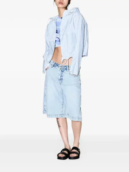 Jachetă cu glugă Armani Exchange cu dungi cu glugă albastru
