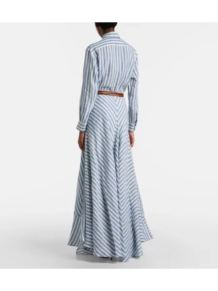 Ľanová pruhovaná maxi sukňa Ralph Lauren Collection modrá