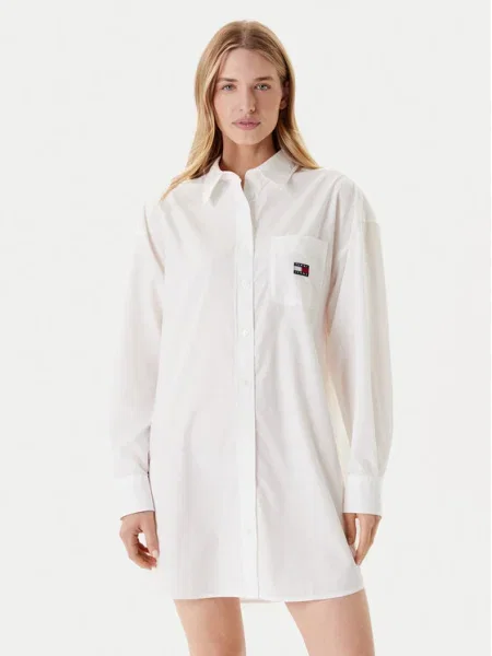 Tommy Jeans Rochie tip cămașă alb