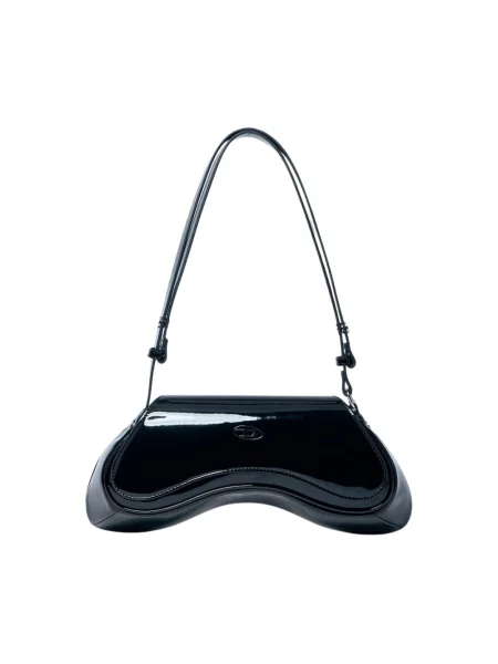 Lakierowana lniana torebka crossbody Diesel czarna