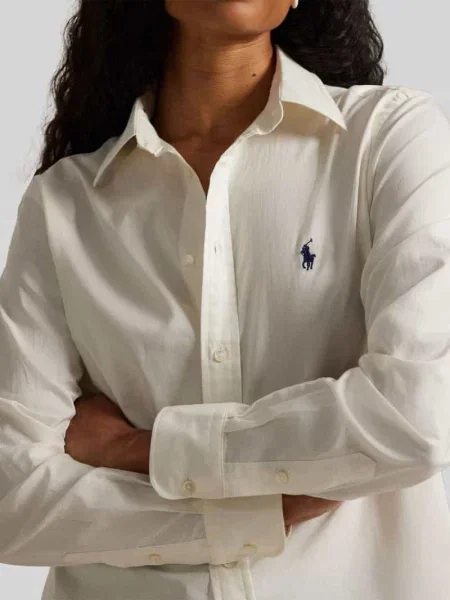 Bluzka koszulowa z pełną listwą guzikową Polo Ralph Lauren beżowa