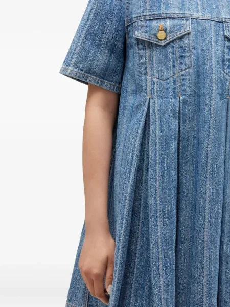 Rochie din denim Ganni plisată de costum albastru